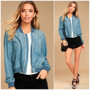 Lulu's Chambrai Los Angeles Zip Chambray Bomber Jacket